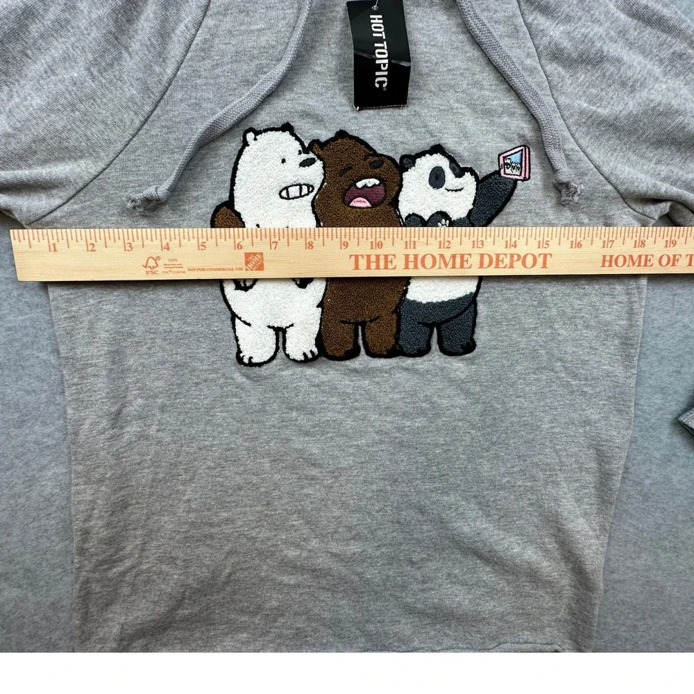 Hot Topic We Bare Bears Chenille Patch Hoodie Gray Cartoon Network SM NWT